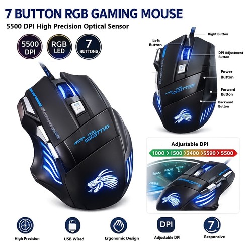 Mouse gioco usb cablato rgb - da,